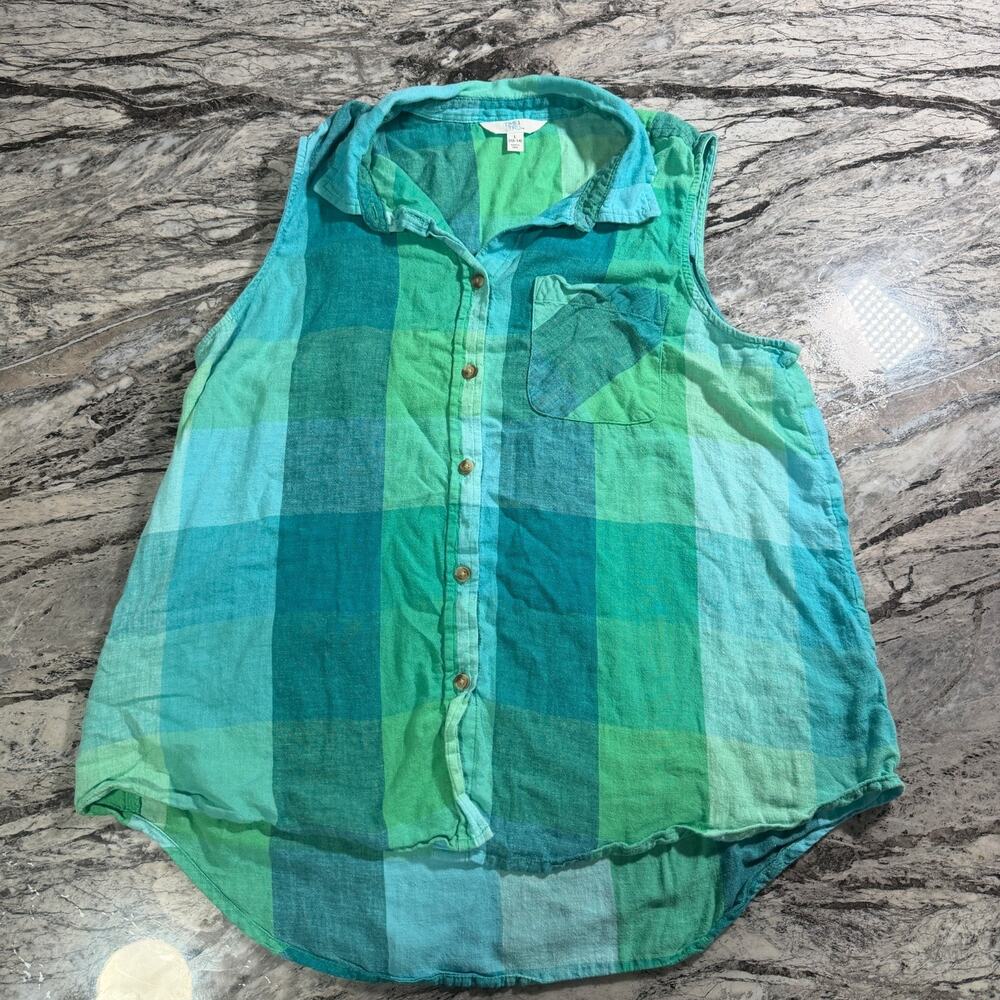 Women's Time And Tru Casual Blouse Short Sleeve Fashion Shirt - Green - Large